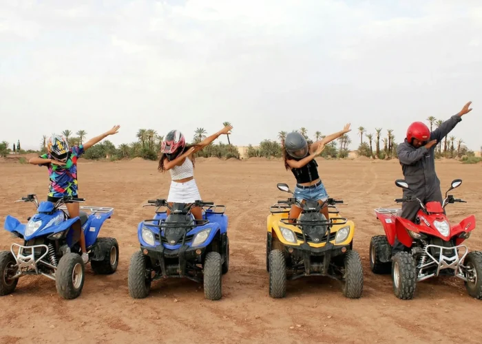 Quad Biking Marrakech desert adventure with people riding ATVs