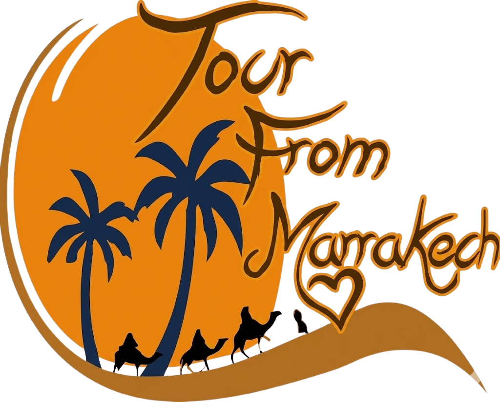 Logo of tour from Marrakech featuring camels and palm trees