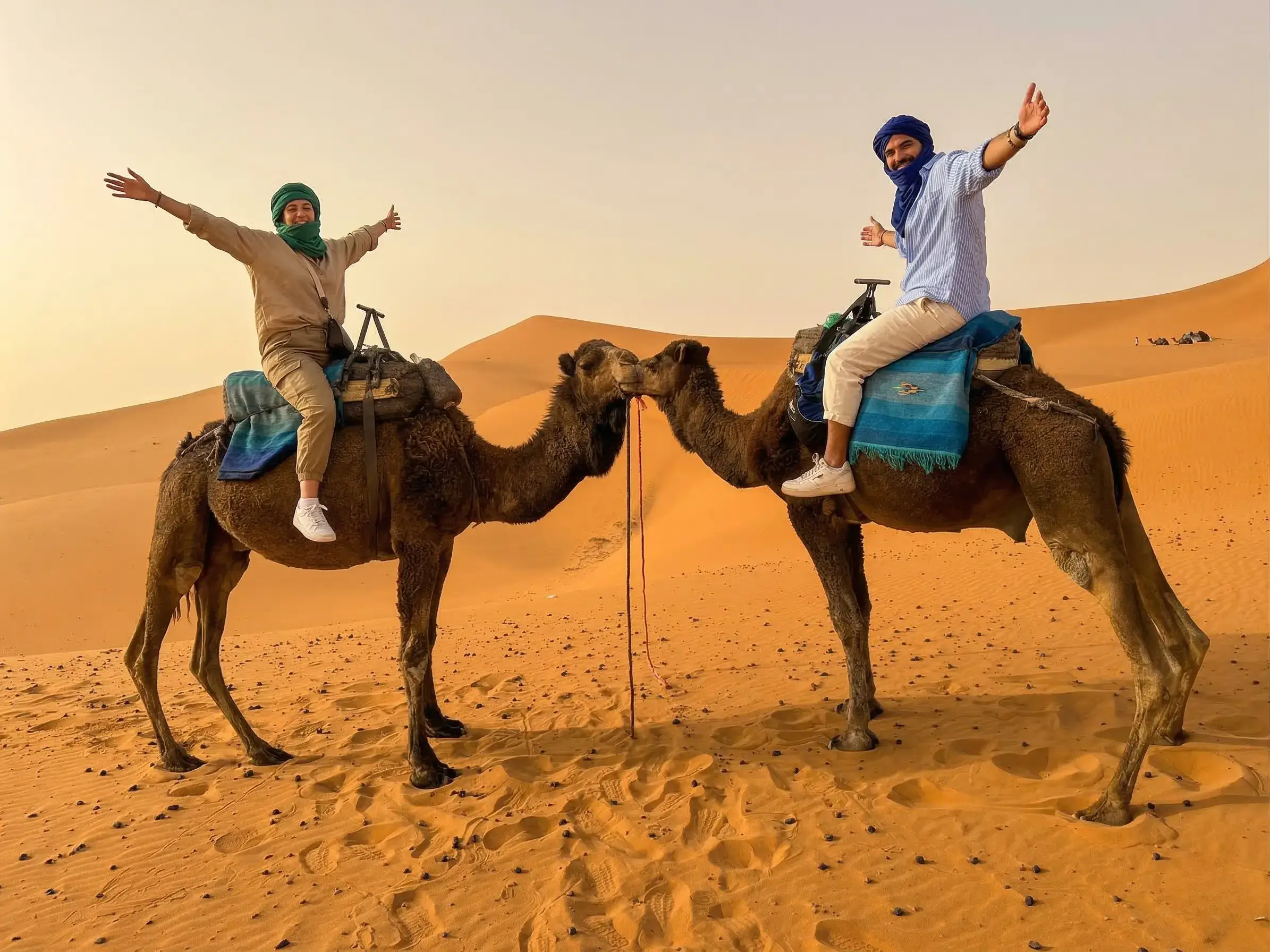 Camel trekking in the Sahara dunes of Merzouga during the 3 days Marrakech to Fes desert tour