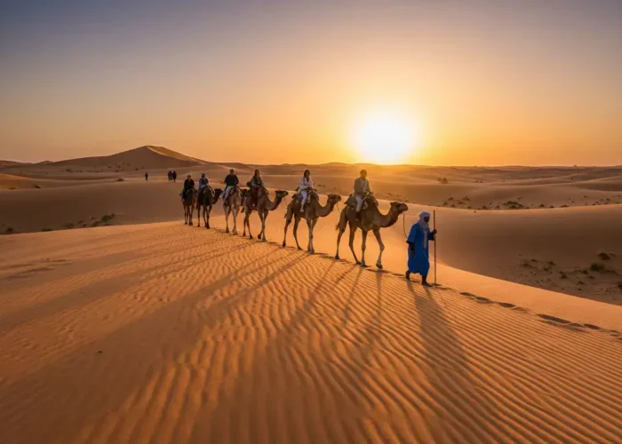 Camel trekking in the Sahara desert during the 4 days Marrakech to Fes desert tour