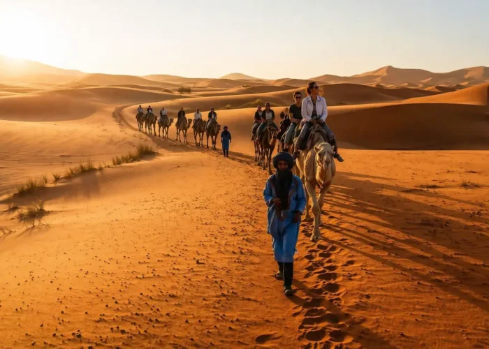 camel trekking during a 4 days Marrakech to Merzouga desert tour in the Sahara