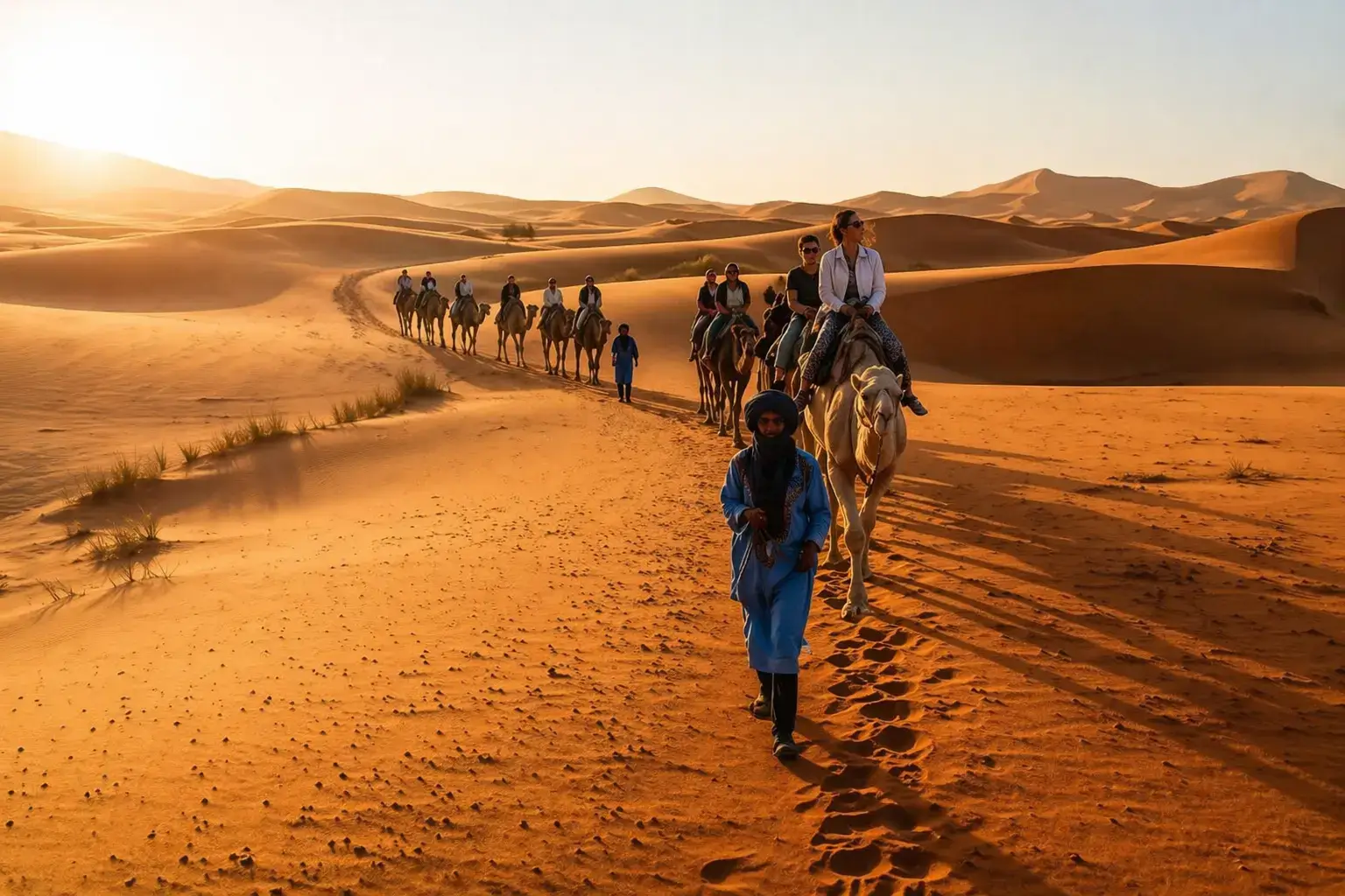 camel trekking during a 4 days Marrakech to Merzouga desert tour in the Sahara
