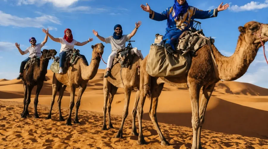 group camel ride during a 2 days Marrakech to Zagora desert tour