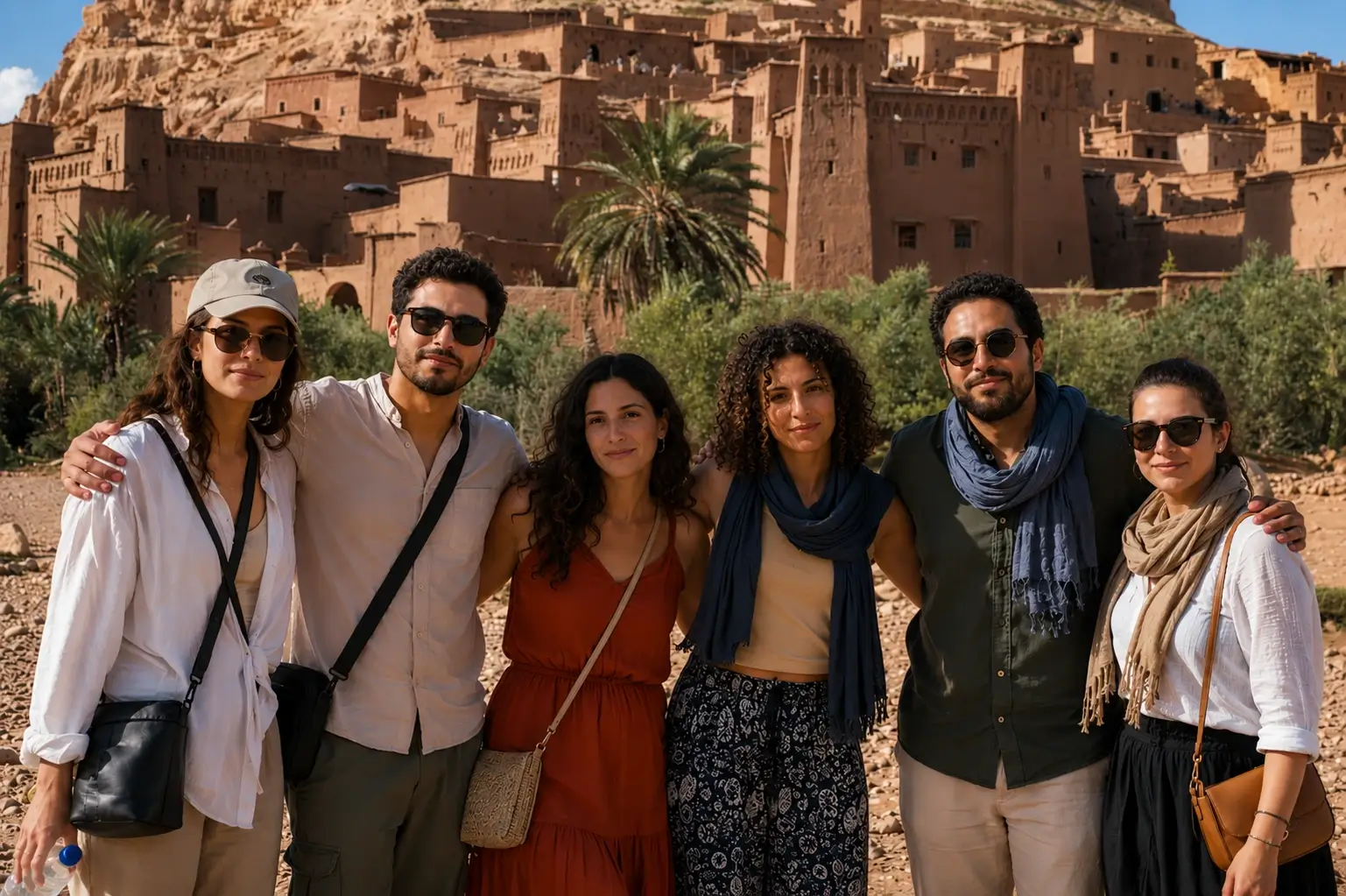 Travelers visiting Ait Ben Haddou during a 9 days tour from Casablanca Morocco