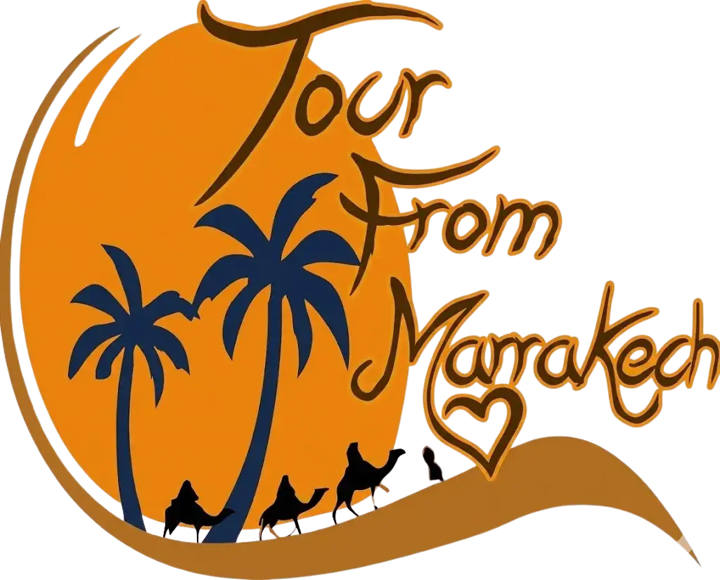 Logo of tour from Marrakech featuring camels and palm trees