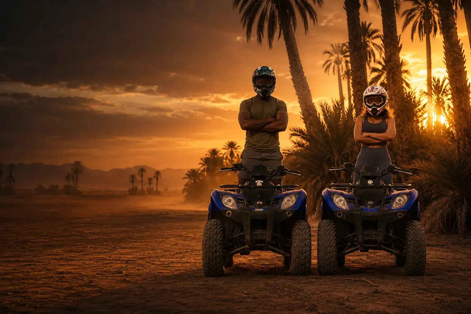 Quad Biking Marrakech – Palmeraie Sunset ATV Experience Quad Biking Marrakech experience with ATVs in the Palmeraie at sunset