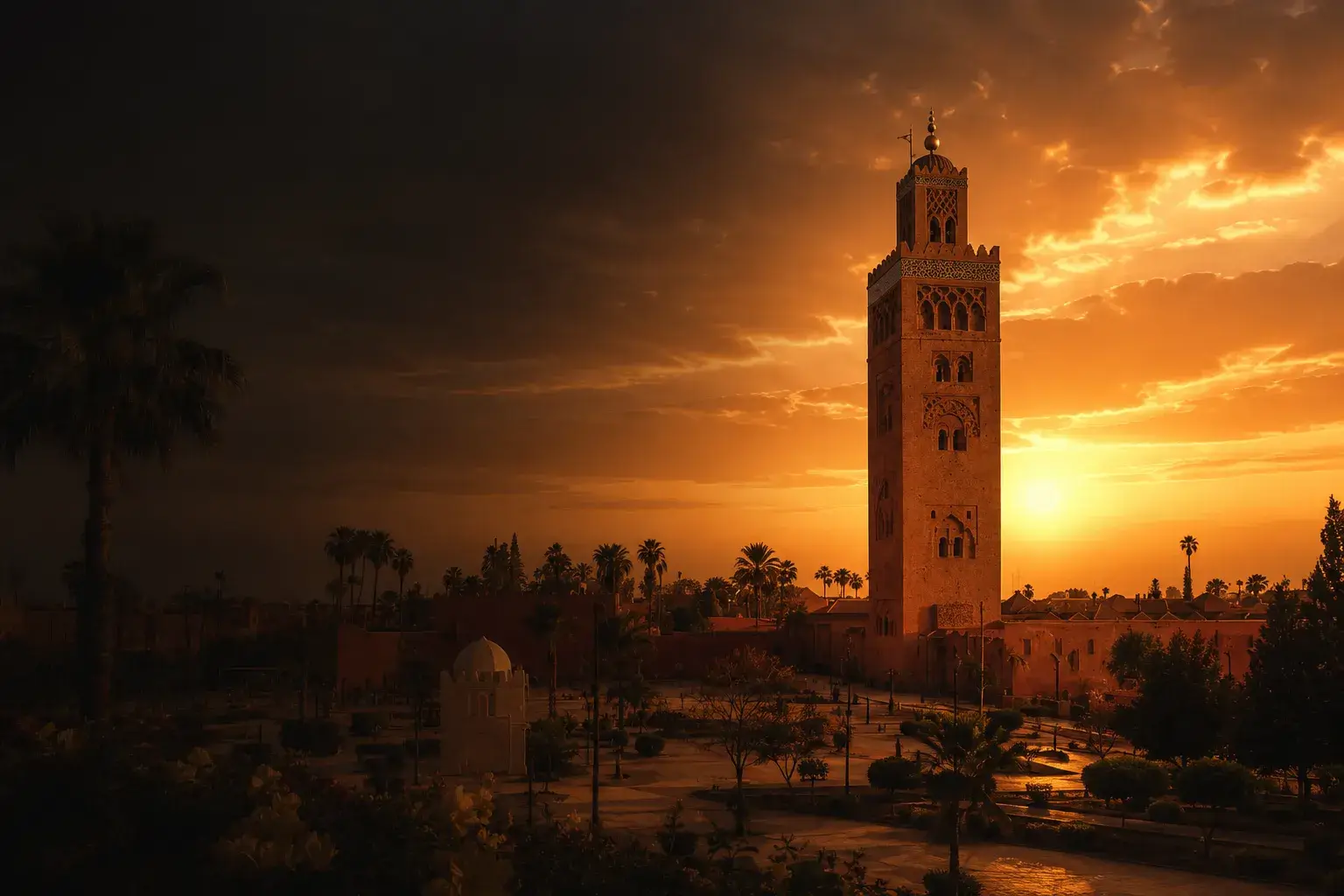 Tours from Marrakech category image featuring Koutoubia Mosque at sunset